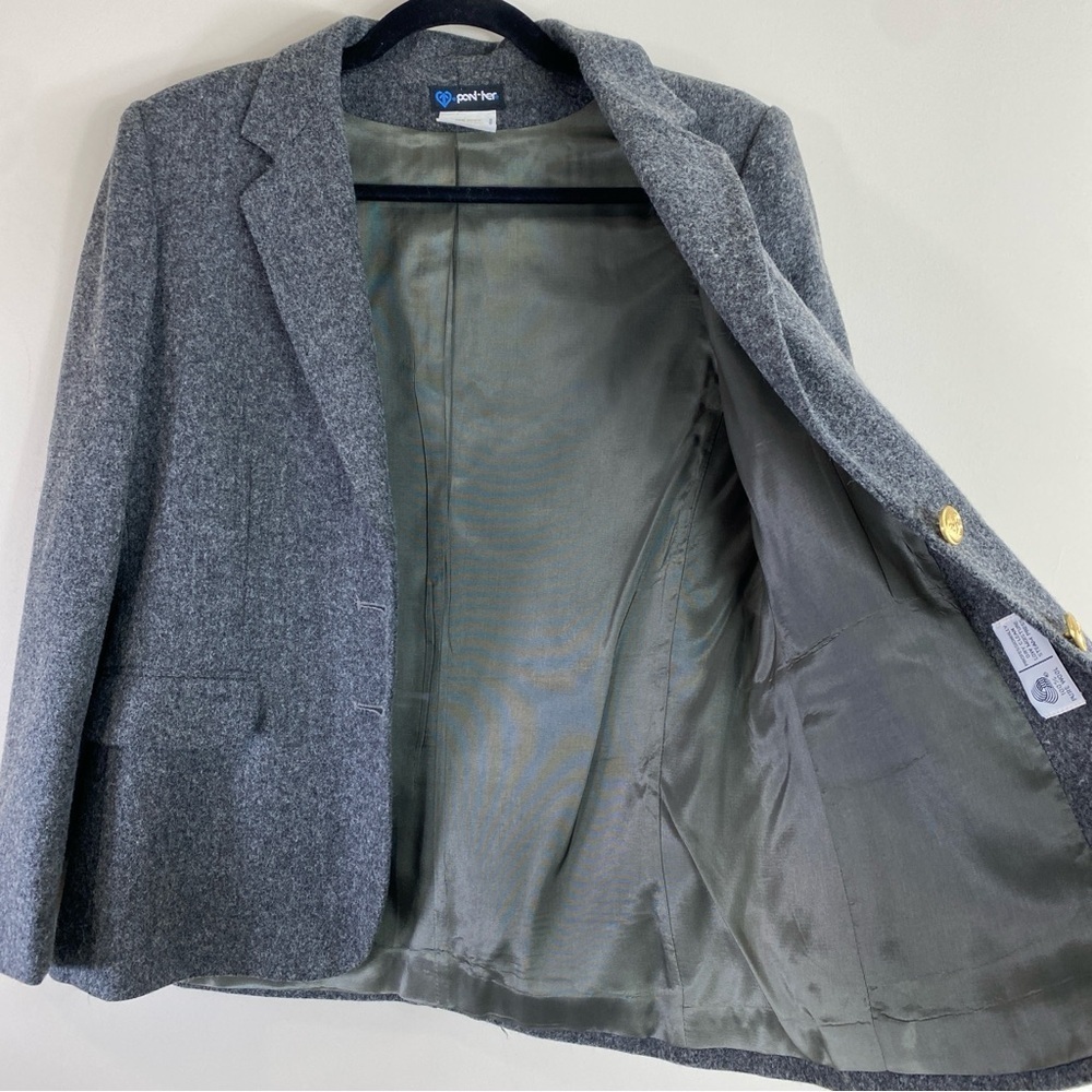 Vintage Panther Women’s Gray Pure Wool USA Union Made Blazer Suit Jacket Sz 9/10 - Picture 4 of 15